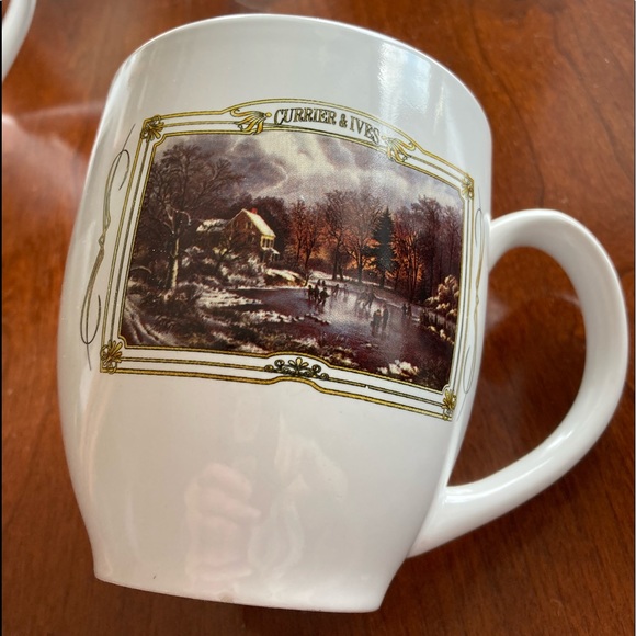 Pair of Currier & Ives Skating on the Pond mugs☕️ - Picture 3 of 6